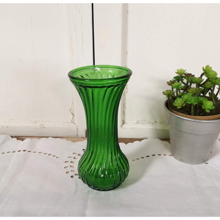 Vase vert vintage Hoosier en verre cannelé